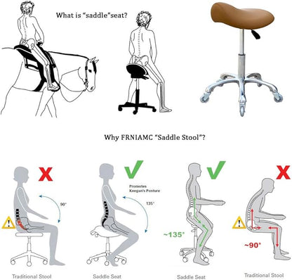 Professional Saddle Stool with Wheels Ergonomic Swivel Rolling Height Adjustable for Clinic Dentist Beauty Salon Tattoo Home Office (Camel)