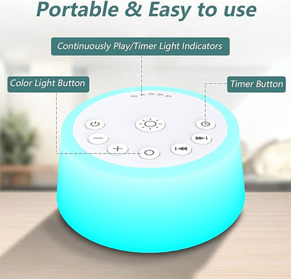 Color Noise Sound Machines with 10 Colors Night Light 25 Soothing Sounds and Sleep White Noise Machine 32 Volume Levels 5 Timers Adjustable Brightness Memory Function for Adults Kids Baby