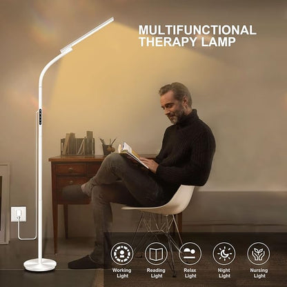 Light Therapy Lamp,10000 Lux Happy Therapy Light, Floor Sun Therapy Lamp with Remote & Touch Control & Adjustable Gooseneck for Reading/Office/Home