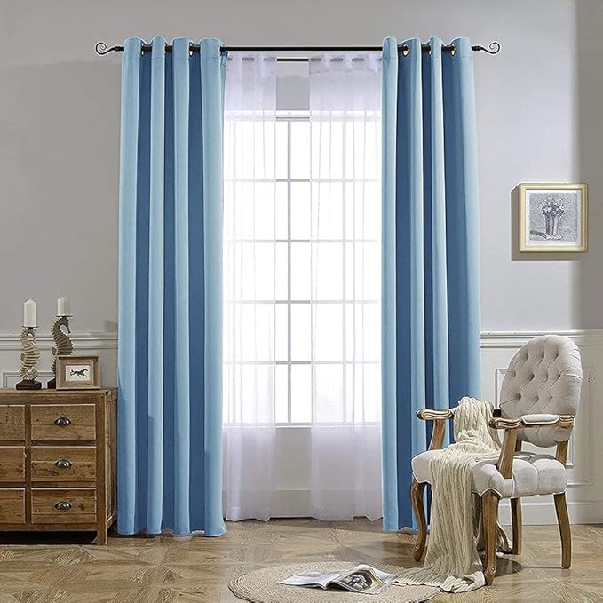 NICETOWN Sky Blue Blackout Curtains - Home Decor Window Treatment Ring Top Blackout Draperies Curtains for Living Room (2 Panels, 52 by 84, Blue)