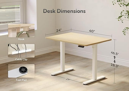 Electric Standing Desk, Adjustable Height Stand up Desk, 40x24 Inches Sit Stand Home Office Desk with Splice Board, White Frame/Nature Top