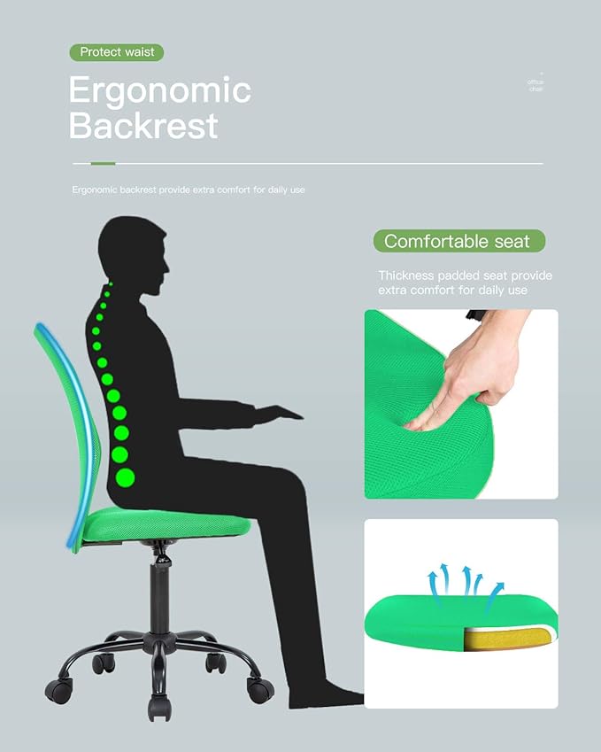 BestOffice Ergonomic Office Chair Desk Chair Mesh Computer Chair Armless Back Support Modern Executive Rolling Swivel Chair with Lumbar Support(Green)