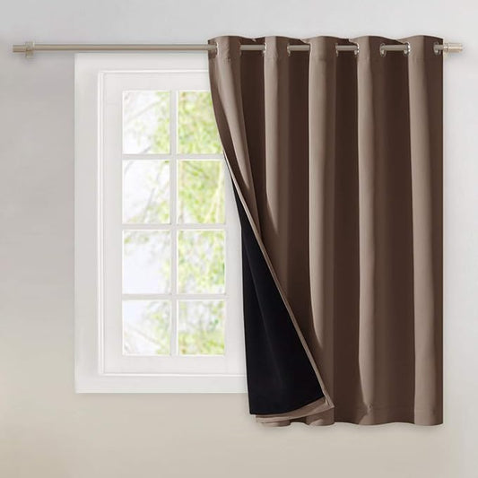 NICETOWN Thermal Insulated 100% Blackout Curtain, Noise Reducing Performance Grommet Slider Curtain Panel with Black Lining, Full Light Blocking Patio Door Panel (1 PC, 70" x 63", Cappuccino)