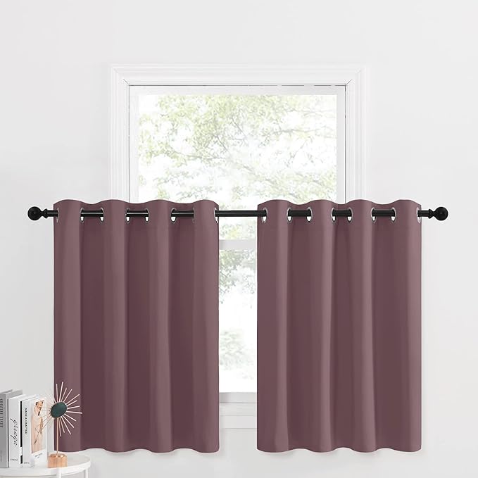 NICETOWN Blackout Kitchen Valance Curtain for Living Room Windows Farmhouse Basement 36 Inch Long Bedroom Curtains for Window Treatment, 2 Panels, Dry Rose, 52" W x 36" L