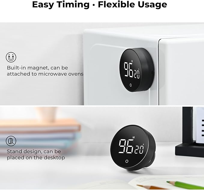 EooCoo Kitchen Timer with Large Bright Display, 199 Minute Countdown Countup Digital Timer Strong Magnetic Back, Easy Operation - Perfect for Cooking, Classroom, and Workout