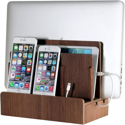 G.U.S. The Original Multi Charging Station | Home Office Desktop Charging Station for Multiple Devices | for Laptops, Tablets, Smart Phone | Phone Holder, Station Dock & Organizer - Walnut