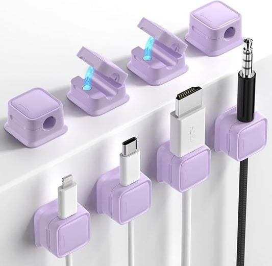 8 Pack Magnetic Cord Organizer, Easy Secure Adhesive Cable Management, Wire Holder Keeper Organizer Management, Hide/Organize Phone USB Charger Cable for Home,Office,Car,Desk,Nightstand-Purple