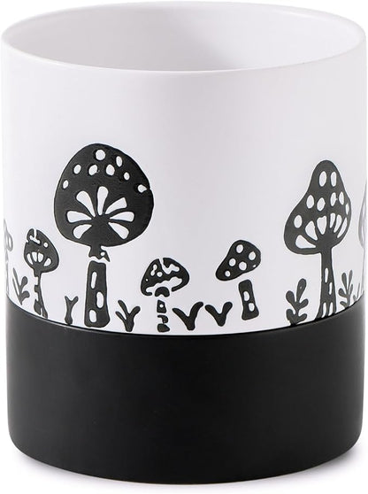 Nihow Self Watering Plant Pot: 6 Inch Ceramic Planter with Drainage Hole & Water Storage Plus for Indoor & Outdoor Plants - Cylinder Round Flower Pot for Succulent/Herbs/Violets -White & Black