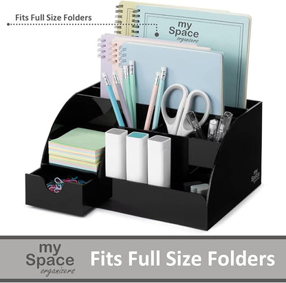 Black Desk Organizer, 9 Compartments, Office Supplies and Desk Accessories Organizer, Office Decor Desktop Organizer (Black)