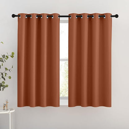 NICETOWN Half Window Curtains for Bedroom - Grommet Modern Thermal Insulated Blackout Window Treatments Sound Reducing for Nursery/Kitchen, Burnt Orange, W46 x L54, Set of 2