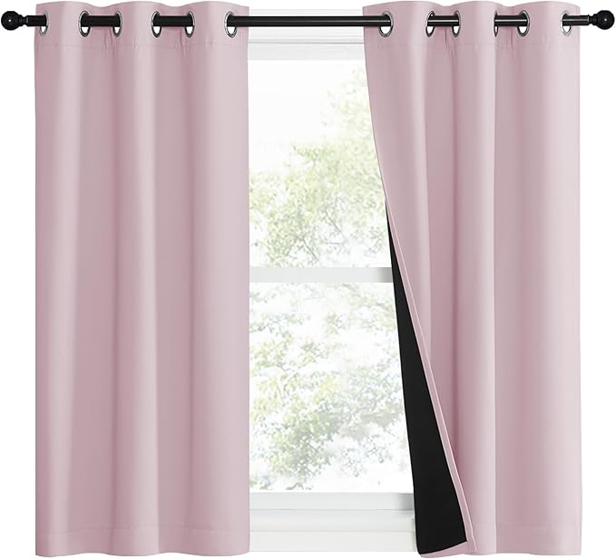 NICETOWN 100% Blackout Window Curtain Panels, Heat and Cold Blocking Drapes with Black Liner for Nursery, 40" Thermal Insulated Draperies (Lavender Pink, 2 Pieces, 37" Wide Each Panel)