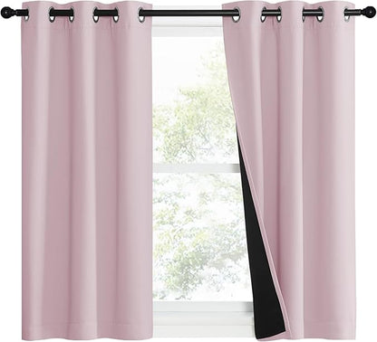 NICETOWN 100% Blackout Window Curtain Panels, Heat and Cold Blocking Drapes with Black Liner for Nursery, 40" Thermal Insulated Draperies (Lavender Pink, 2 Pieces, 37" Wide Each Panel)