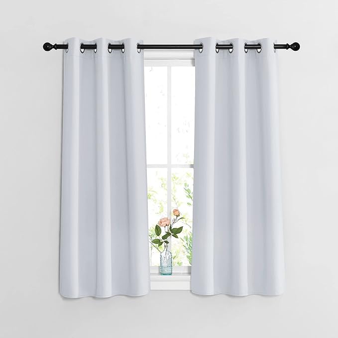 NICETOWN Room Darkening Kitchen Curtains - Window Treatment Thermal Insulated Grommet Light Blocking Curtains & Drapes for Bedroom/Bathroom (2 Panels, W37 x L48, Greyish White)