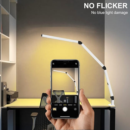 LED Desk Lamp with Clamp, Dual Light Table Lamp with Adjustable Swing Arm, Eye-Care 4 CCT Modes & 5 Brightness Levels Clip-on Table Light Architect Modern Desk Light for Home Office