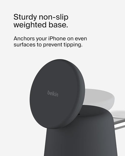 Belkin 2-in-1 MagSafe Wireless Charging Dock 15W Fast Charge iPhone Charger Compatible with iPhone 16, 15, 14, and 13 Series, AirPods, and Other MagSafe Enabled Devices, Includes Power Supply - Black