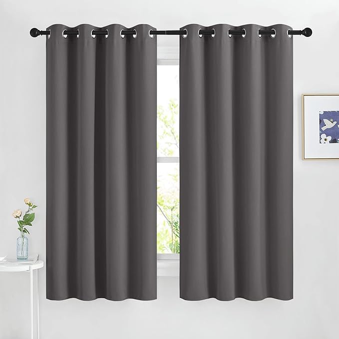 NICETOWN Blackout Window Curtains for Bedroom - Grommet Top Room Darkening Thermal Insulated Solid Vertical Drapes for Flat/Apartment (2 Panels, 46 x 63 Inch, Grey)