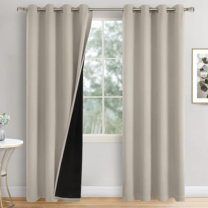 100% Blackout Curtains for Living Room 84 Inch Length 2 Panels Set, Thermal Insulated Light Blocking Soundproof Grommet Heavy Thick Bedroom Window Curtains, Each 52 Inch Wide, Cashmere