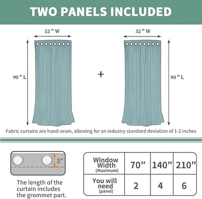 90 Inches Long Blackout Curtains 2 Panels for Living Room, Thermal Insulated 100% Light Blocking Soundproof Grommet Window Curtains with Thick Liner, Each 52 Inch Wide, Greyish White