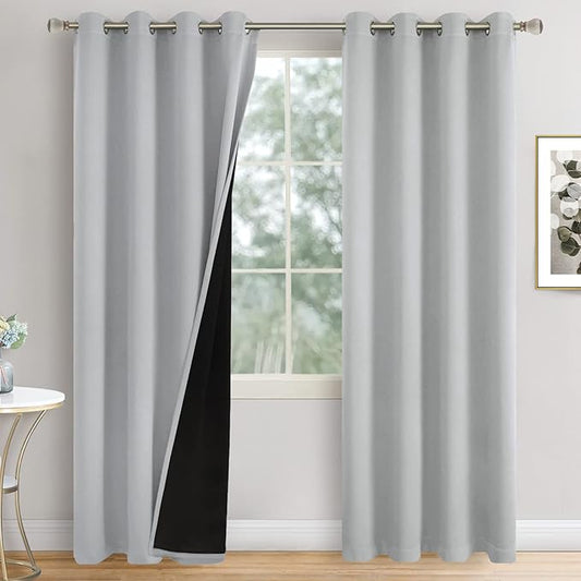 Light Grey Blackout Curtains 84 Inch Length 2 Panels for Living Room, Thermal Insulated 100% Light Blocking Soundproof Grommet Window Curtains for Bedroom with Liner, Each 52 Inch Wide