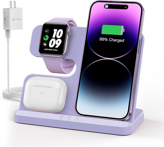 3 in 1 Charging Station for Apple Wireless Charger for iPhone 16 15 14 13 12 11 X 8 & for Apple Watch Charger Wireless Charging Station for Multiple Devices for AirPods 4 3 Pro