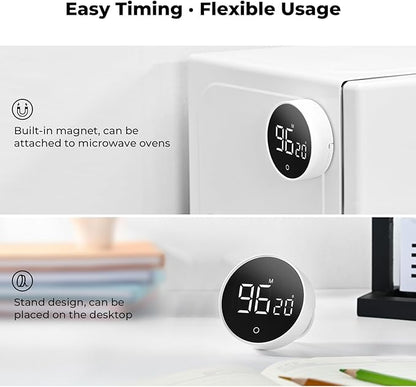 EooCoo Digital Timer with Large Bright Display, 199 Minute Countdown Countup Timer Strong Magnetic Back, Easy Operation - Perfect for Kitchen, Classroom, and Workout