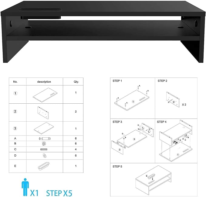 BONTEC Wood Monitor Stand Riser, 2 Tiers with Storage Organizer, Desktop Ergonomic Cellphone Holder and Cable Management, 21.3 Inch Shelf, Black