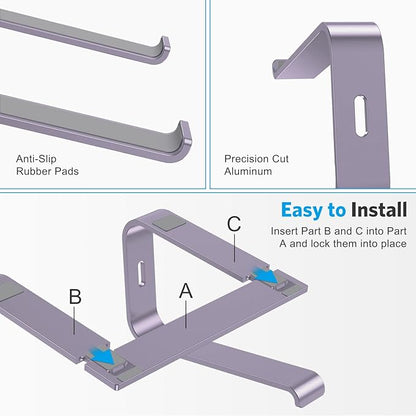 OMOTON Laptop Stand, Detachable Laptop Mount, Aluminum Laptop Holder Stand for Desk, Compatible with MacBook Air/Pro, Dell, HP and All Laptops (11-16 inch), Purple