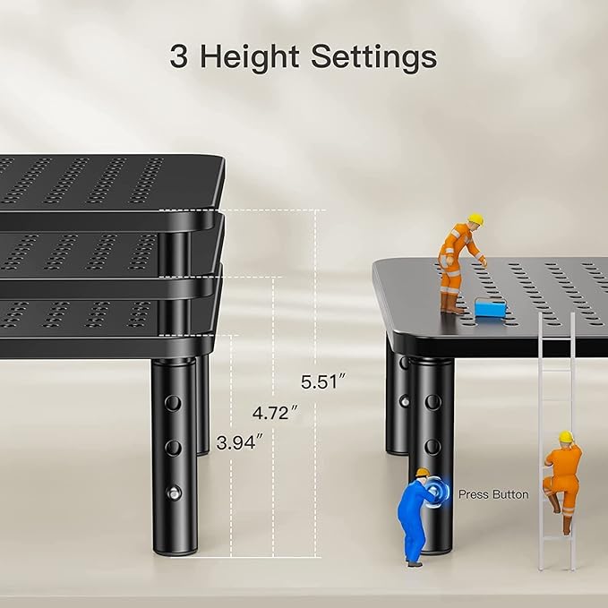 HUANUO Monitor Stand, Monitor Stand Riser 3 Height Adjustable, Monitor Riser with Airflow Vents, Laptop Stand for Desk, Laptop Riser, Desk Organizer for Monitor, 15.6" Laptop, PC, Printer