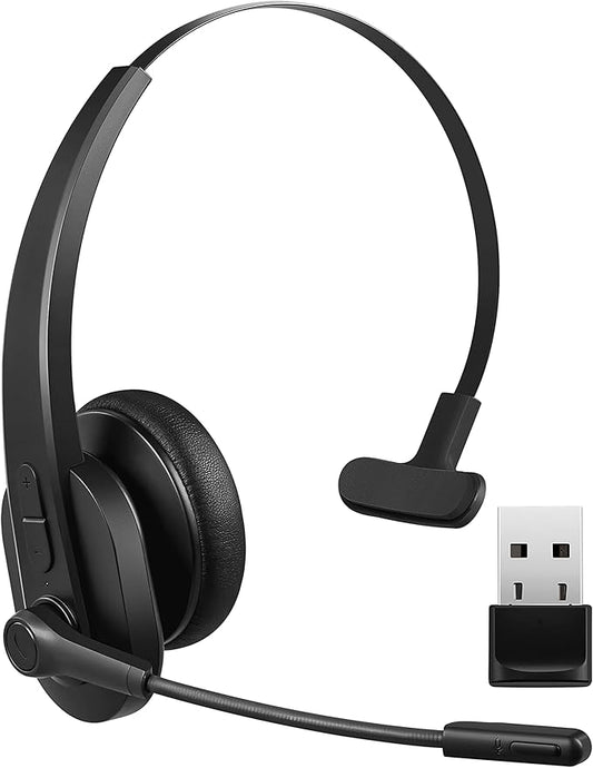 Upgraded Bluetooth Headset, Wireless Headset with Noise Canceling Microphone for Trucker, On-Ear Bluetooth Headset V5.2 with USB Dongle for Computer, Headset with Mute Button for Work