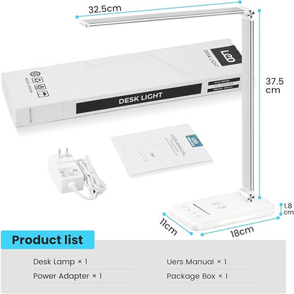 LED Desk Lamp with Night Light, Fast Wireless Charger, USB Charging Port, 10 Brightness, 5 Color Modes, Dimmable Bedside Table Lamp for Bedroom, Touch Control, Auto Timer, 1200Lux Super Bright