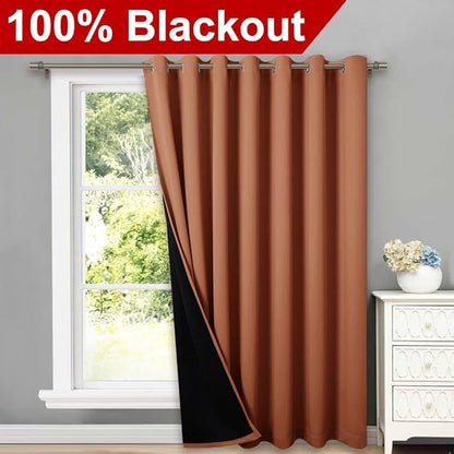 NICETOWN Burnt Orange 100% Blackout Patio Door Curtain, Super Heavy-Duty Thermal Backing Room Divider Drape Space Dividing, Privacy Assured Window Treatment(1 Panel, 100 inches W x 84 inches L)