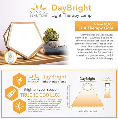 DayBright Light Therapy Lamp Full Spectrum, 10,000 LUX, UV-Free, Full Size, Adjustable Light, Happy Light, Sun Lamp, Sunlight Lamp for Daylight Feelings - Crafted from Solid Wood