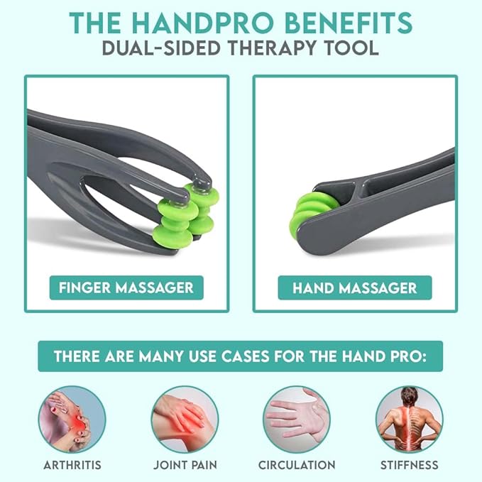 HandPro Finger Massager for Deep Tissue Comfort, Dual-Sided Therapy Tool for Arthritis, Carpal Tunnel, Stress & Pain Relief, Massage Roller for Hands, Palm & Wrist