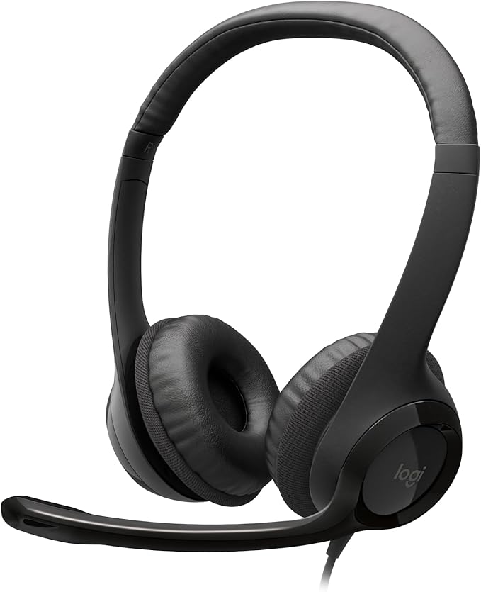 Logitech H390 Wired Headset for PC/Laptop, Stereo Headphones with Noise Cancelling Microphone, USB-A, in-Line Controls for Video Meetings, Music, Gaming and Beyond - Black