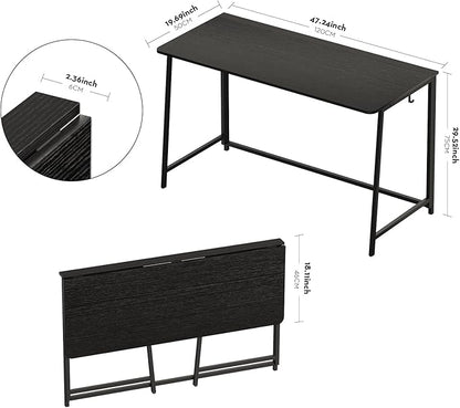 WOHOMO Folding Desk, 47.2" Foldable Computer Desk for Bedroom, Space Saving Computer Table Writing Workstation for Home Office, Easy Assembly, Black