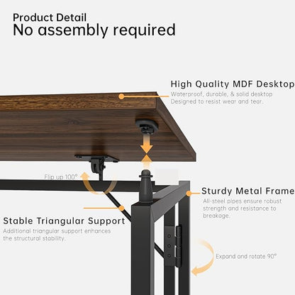 Folding Desk 40 Inch - Small Foldable Desk for Small Space Minimalist, Space Saving Collapsible Compact Desk Portable Table for Craft, Writing, Study and Work (No Assembly Required)