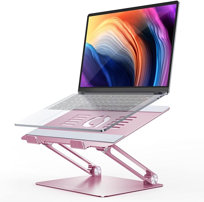 Lamicall Adjustable Laptop Stand, Portable Laptop Riser, Aluminum Laptop Stand for Desk Foldable, Ergonomic Computer Notebook Stand Holder for MacBook Air Pro, Dell XPS, HP (10-17.3'') -Pink