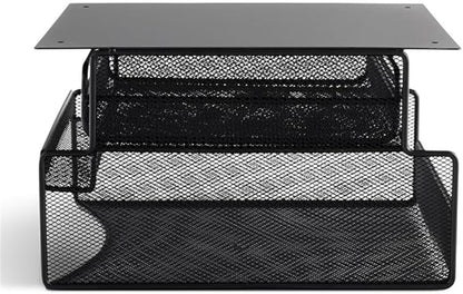 Safco Products 3244BL Onyx Mesh Deluxe Under Desk Hanging File & Paper Organizer, Black, Steel Construction, 2 Compartments, Tabletop or Desktop. Perfect for Home, Office & Classrooms, Black