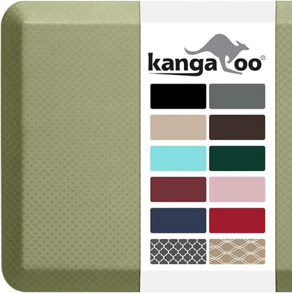 KANGAROO Thick Ergonomic Anti Fatigue Mats for Kitchen Floor, Cushioned Standing Office Desk Mat, Waterproof Scratch Resistant Topside, Supportive All Day Comfort Padded Foam Rugs, 17x24, Sage Green