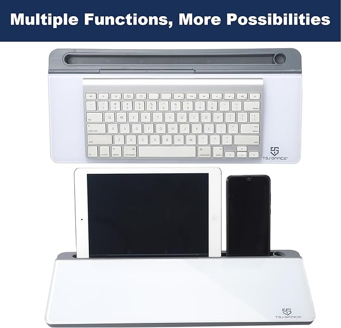 Small Desktop Glass Whiteboard Dry-Erase-Board - Computer Keyboard Stand White Board Surface Pad with Drawer, Desk Organizers with Accessories for Office, Home, School Supplies