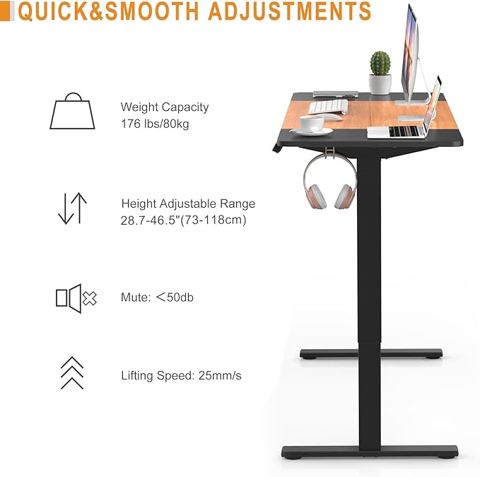 Electric Standing Desk, 55" x 23.6" Height Adjustable Sit Stand Desk with Splice Board for Home Office, Computer Desk Memory Preset (Black Frame, Black & Cherry Desktop)