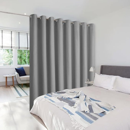 NICETOWN Room Dividers Curtains Screens Partitions, Premium Heavyweight Laundry Room Divider for Office, Vintage and Sliding Room, Including 16 Ring Top (1 Panel, 15ft Wide x 7ft Long, Silver Gray)