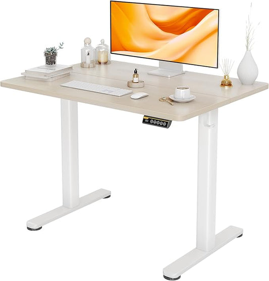 Electric Standing Desk, Adjustable Height Stand up Desk, 40x24 Inches Sit Stand Home Office Desk with Splice Board, White Frame/Nature Top