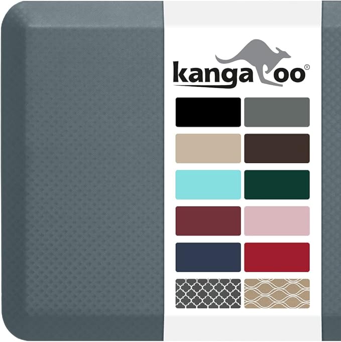 KANGAROO Thick Ergonomic Anti Fatigue Mats for Kitchen Floor, Cushioned Standing Office Desk Mat, Waterproof Scratch Resistant Topside, Supportive All Day Comfort Padded Foam Rugs, 17x24, Charcoal