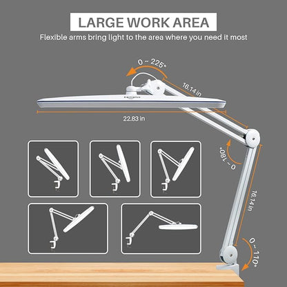 Task Lamp with Clamp, Bright 117PCS LEDs, Metal Swing Arm 24W 2200 Lumen Dimmable Led Desk Lamp for Architect Home Office Study Reading Dorm Workbench Craft, 23 Inch Lamp Head Work Lamp(White)