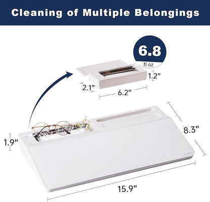 Small Glass Desktop Whiteboard Dry-Erase-Board - Computer Keyboard Stand with Ultrasonic Cleaners White Board Surface Pad with Drawer, Desk Organizers with Accessories