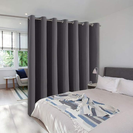 NICETOWN Wall Curtain for Bedroom, Room Divider Curtain for Doorways, Vertical Blind for Sling Door, Privacy Sound Reduction Curtains Room Dividers for Patio (Grey, 1 Panel, 8ft Tall x 12.5ft Wide)