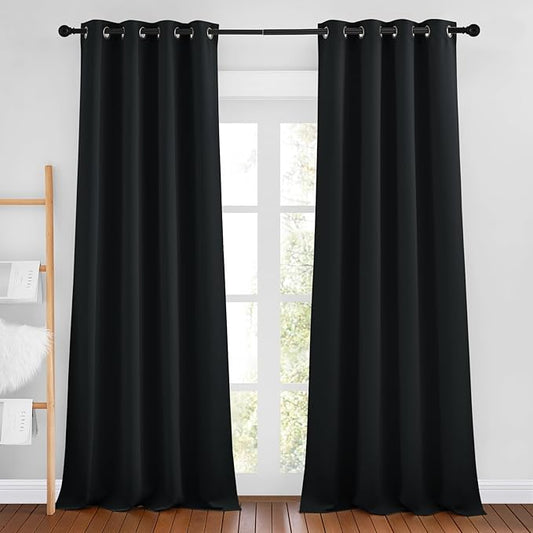 NICETOWN Black Out Curtains 102 inches Long, Grommet Thermal Insulated Solid Blackout Curtains Privacy Window Treatments for Bedroom/Living Room, W46 x L102, 2 Panels