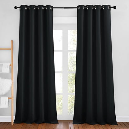 NICETOWN Black Out Curtains 96 inches Long, Grommet Thermal Insulated Blackout Curtains Privacy Window Treatments for Boys Room/Living Room, W46 x L96, 2 Panels