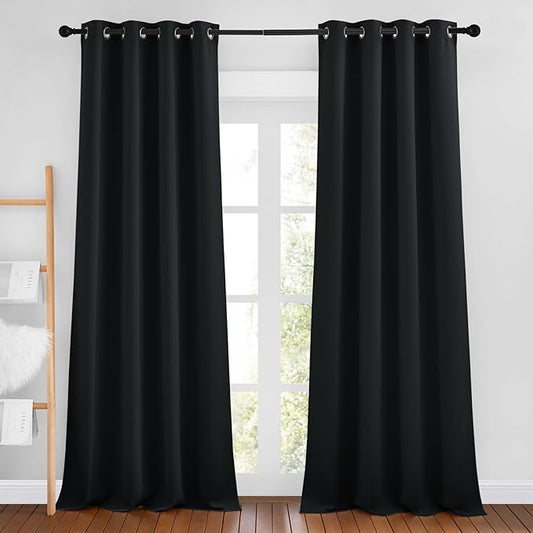 NICETOWN Black Out Curtains 96 inches Long, Grommet Thermal Insulated Blackout Curtains Privacy Window Treatments for Boys Room/Living Room, W46 x L96, 2 Panels